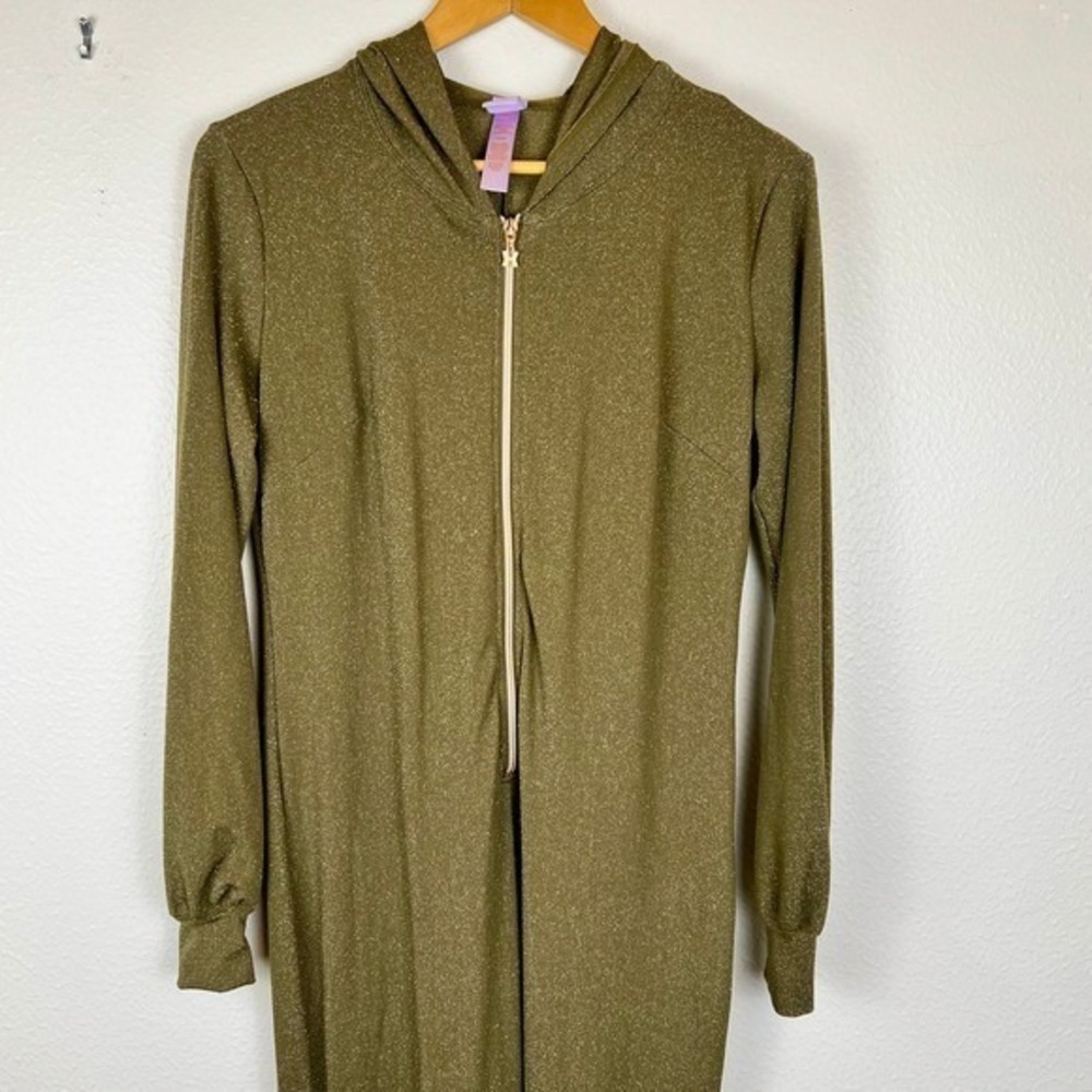 Savage X Fenty Womens Metallic Hooded Jumpsuit Olive Green Shimmer One Piece M - Picture 5 of 15